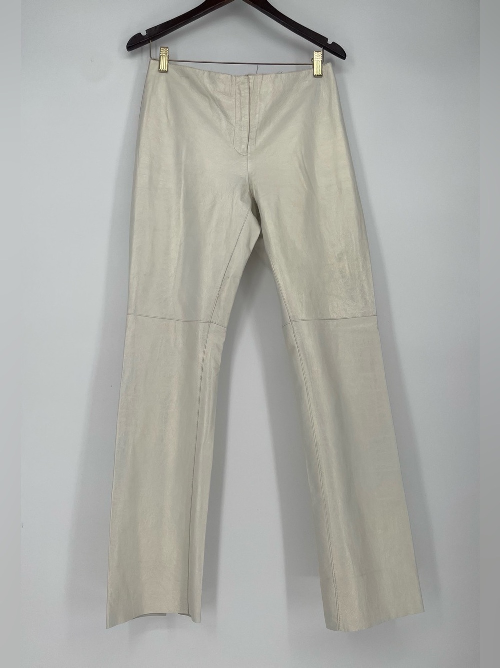 Vintage Kenneth Cole NY Iridescent Leather Pants White W Gold Shimmery Sheen